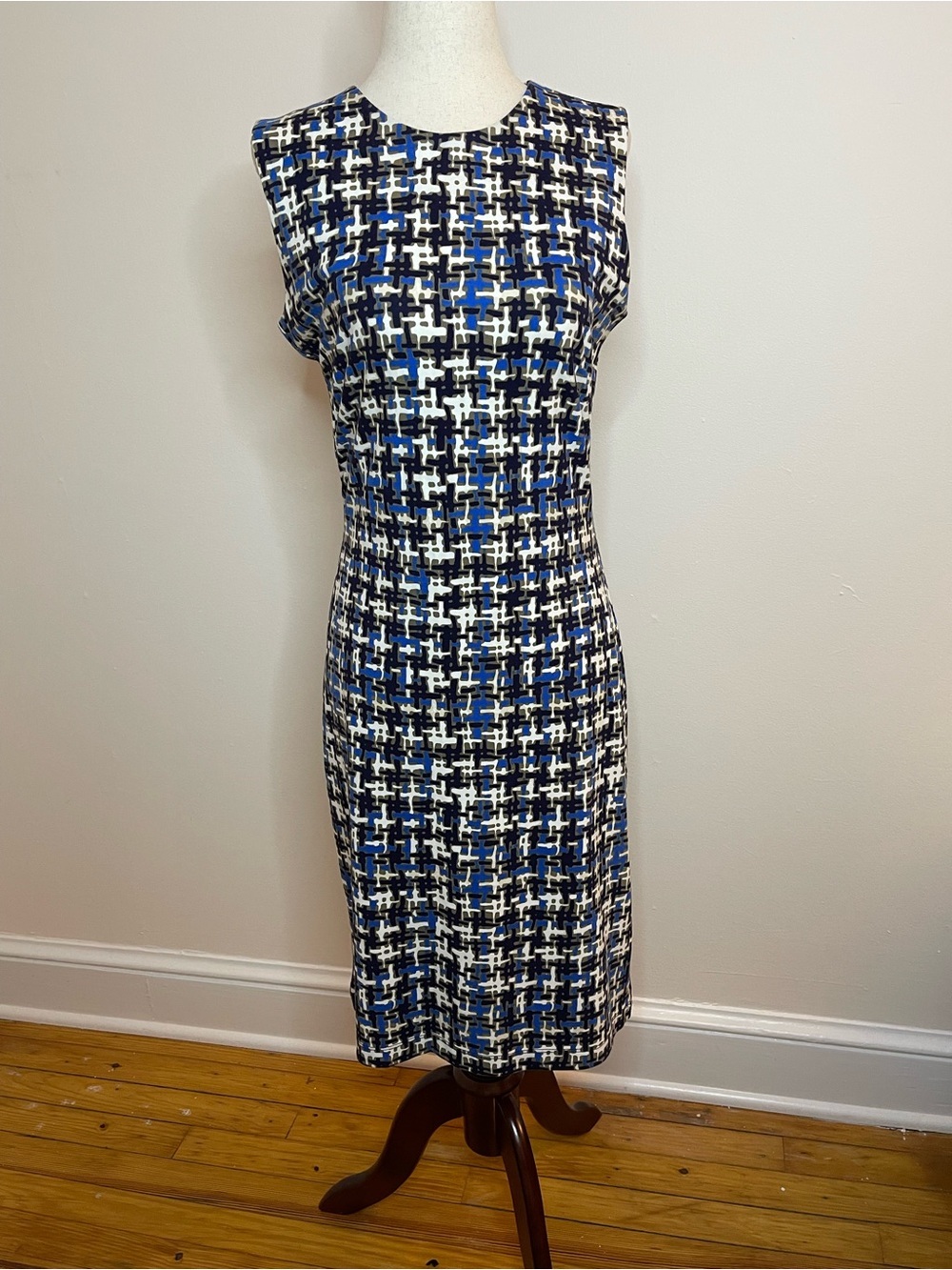 J. McLaughlin Geometric Print Sheath Dress XS Blue Neutral